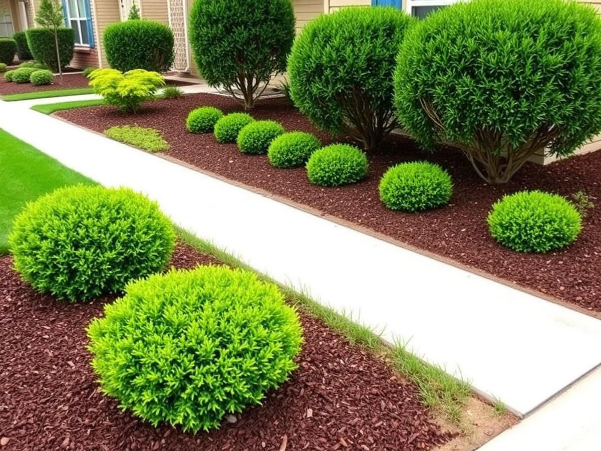 Fresh mulch and trimmed shrubs