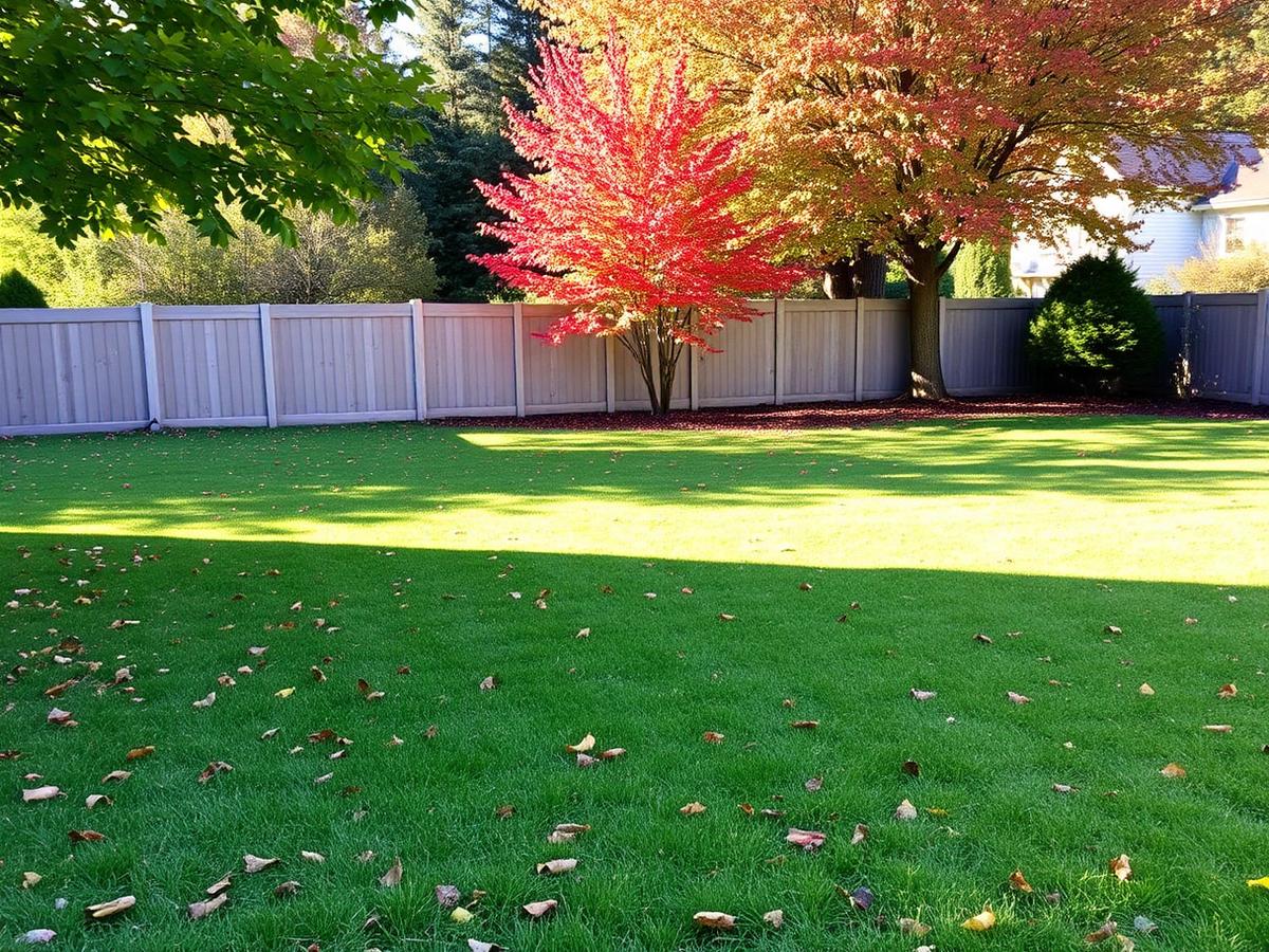 Backyard after fall leaf cleanup